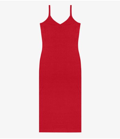 Vestido Midi em Ribana Canelada Rovitex Vermelho