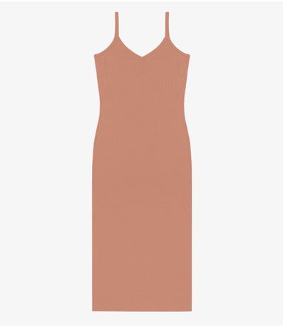 Vestido Midi em Ribana Canelada Rovitex Marrom