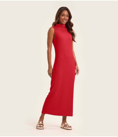 Vestido Midi Ribana Canelada Rovitex Vermelho
