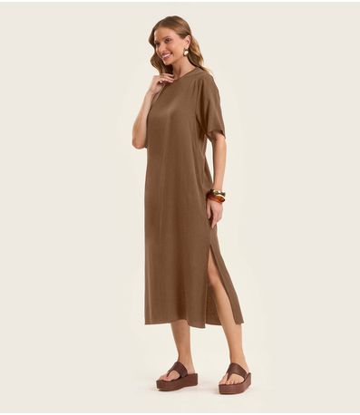 Vestido Feminino Midi em Twill Cey Rovitex Marrom