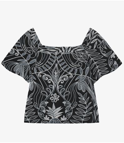 Blusa Manga Curta Plus Size Secret Glam Preto