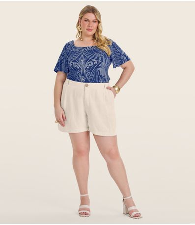 Blusa Manga Curta Plus Size Secret Glam Azul