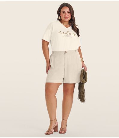 Blusa Feminina Manga Curta Secret Glam Bege