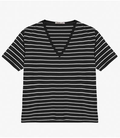 Blusa Feminina Plus Size Gola V Secret Glam Preto
