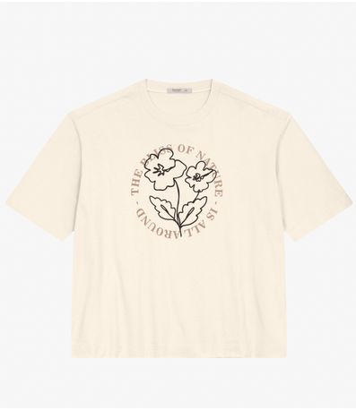 Camiseta Plus Size em Meia Malha Secret Glam Bege