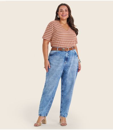 Blusa Feminina Plus Size Gola V Secret Glam Marrom