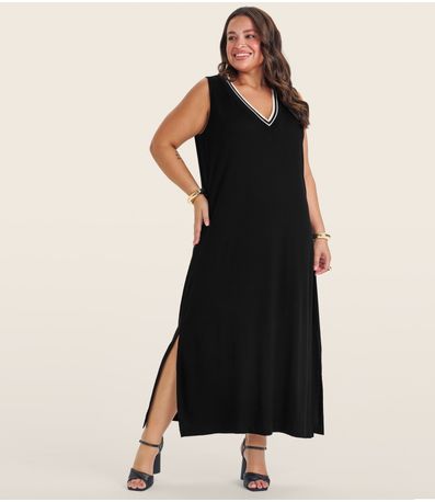 Vestido Plus Size em Viscose Secret Glam Preto