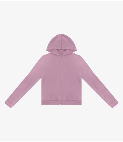 Jaqueta Peluciada com Capuz em Moletom Rovitex Rosa