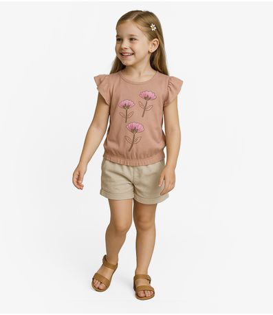 Blusa Infantil Manga Curta Infinita Cor Bege