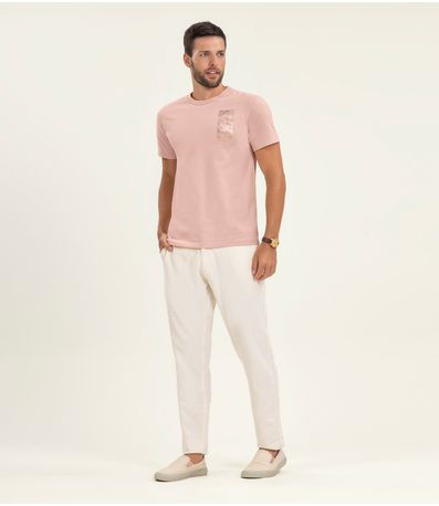 Camiseta Plus Size Masculina Meia Malha Diametro Rosa