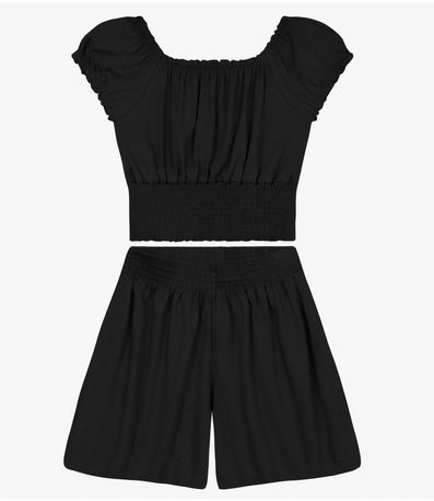 Conjunto Juvenil Blusa Com Shorts em Viscose Minty Preto