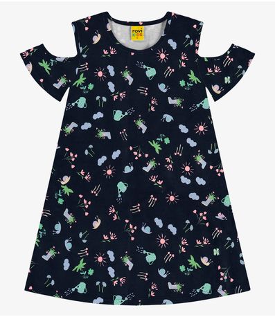 Vestido infantil em Meia Malha Rovi Kids Azul