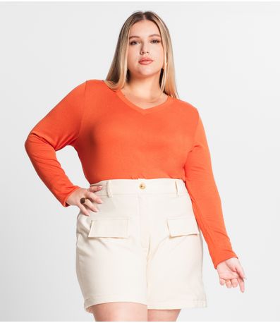 Blusa Manga Longa Visco Tricot Secret Glam Laranja