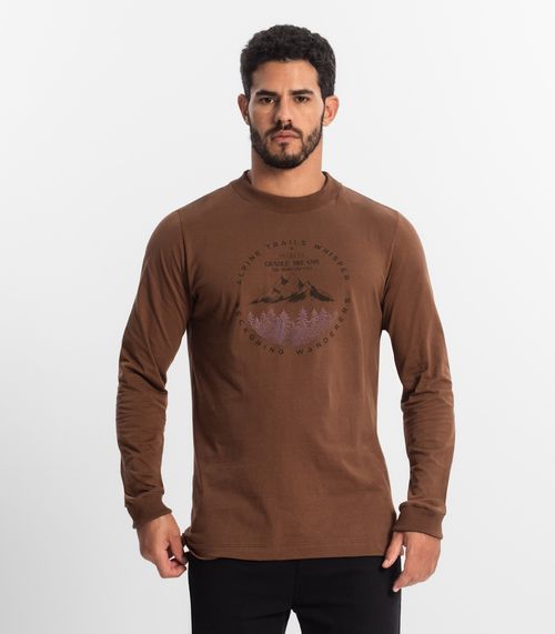 Camiseta Masculina Manga Longa Diametro Marrom
