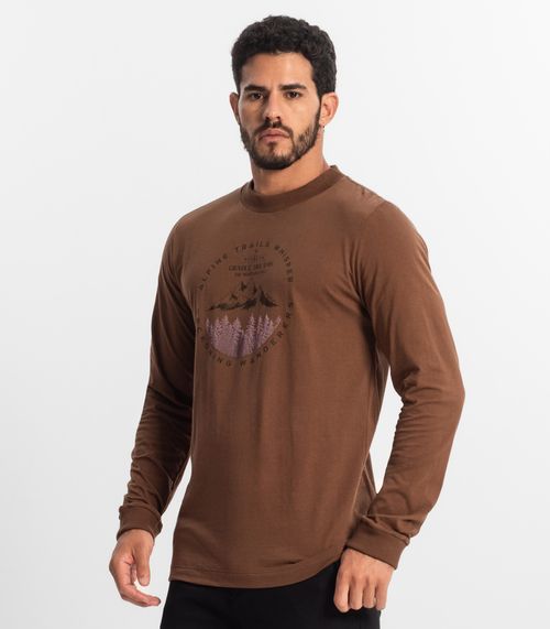 Camiseta Masculina Manga Longa Diametro Marrom