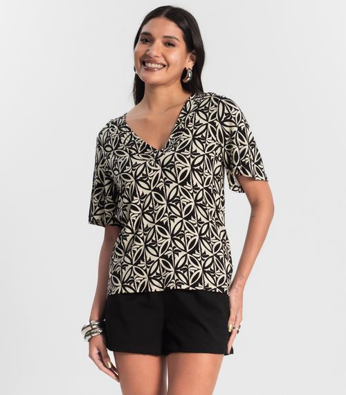 Blusa Feminina Estampada Godê Rovitex Preto