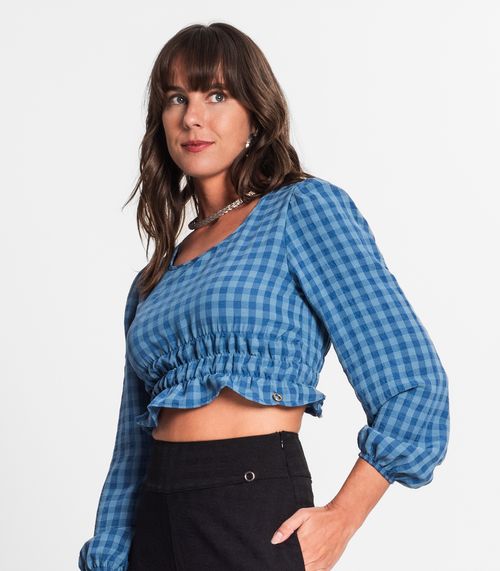 Blusa Manga Longa Feminina Xadrez Endless Azul