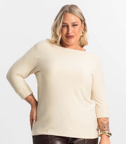 Blusa Plus Size Manga 3/4 Secret Glam Bege