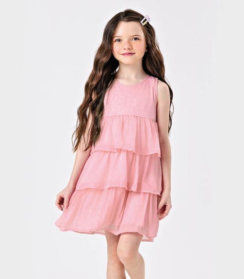 Vestido Infantil Meia Malha e Chiffon Trick Nick Rosa