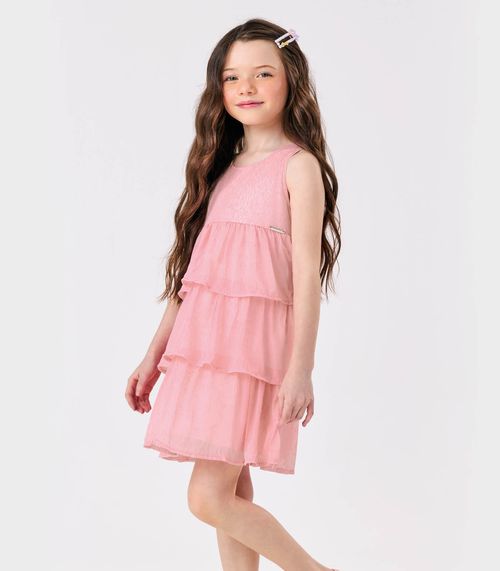 Vestido Infantil Meia Malha e Chiffon Trick Nick Rosa