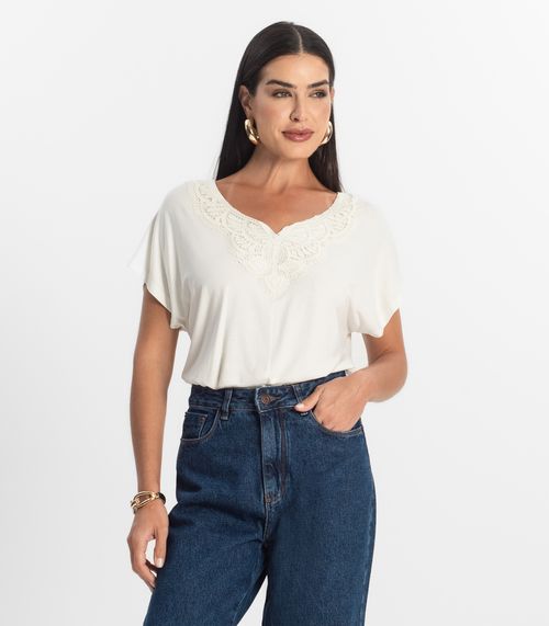 Blusa Feminina Manga Curta Viscotorcion Select Bege