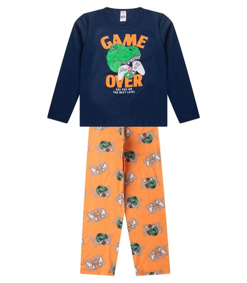 Pijama Menino Manga Longa Brilha No Escuro Kappes Azul