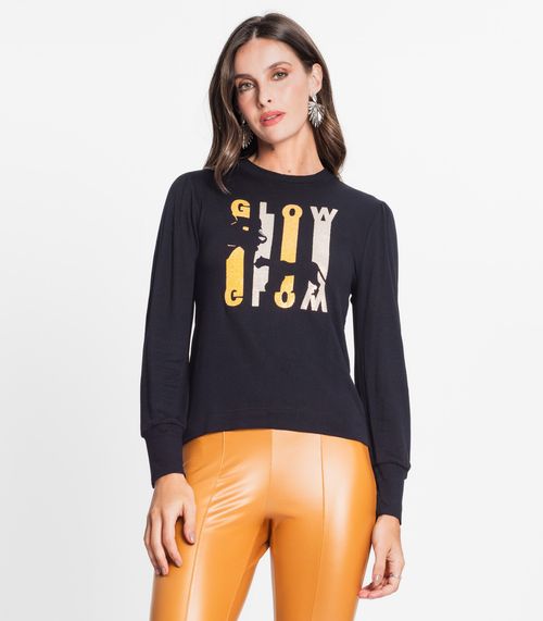 Blusa Feminina Manga Longa Glow Rovitex Preto