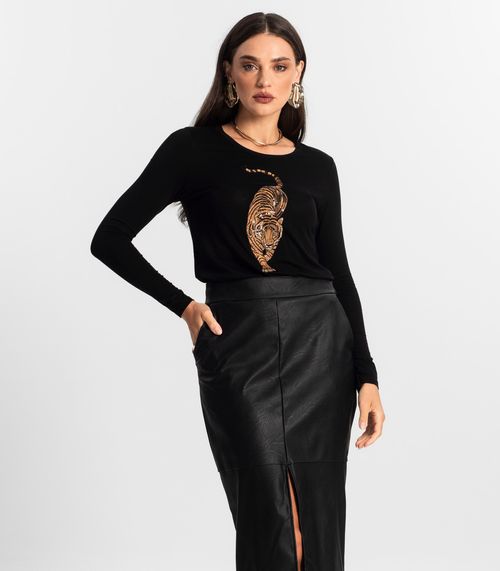 Blusa Manga Longa com Bordado Endless Preto