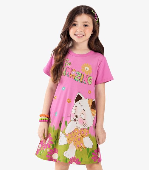 Vestido Infantil Manga Curta Rovi Kids Rosa