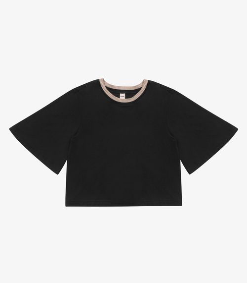 Camiseta Feminina Meia Malha Manga Fluída Rovitex Preto