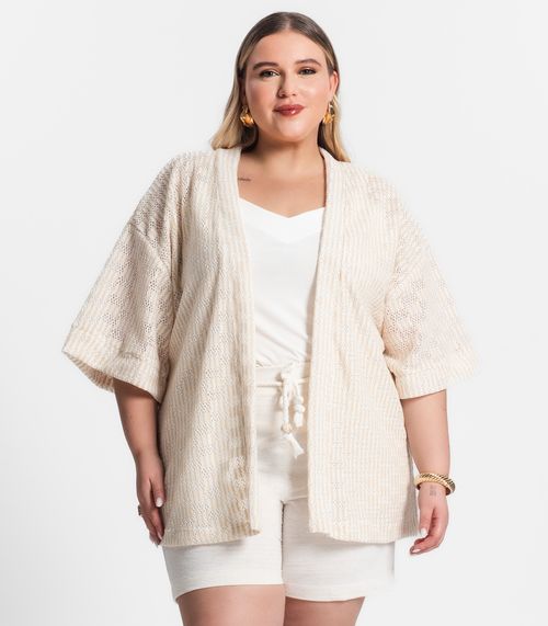 Kimono Feminino Plus Size Em Tricot Secret Glam Bege