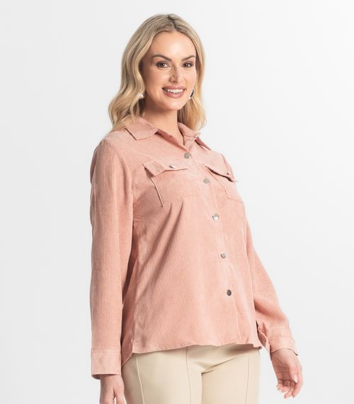 Camisa Feminina Cotelê Com Botões Atrativa Modas Rosa