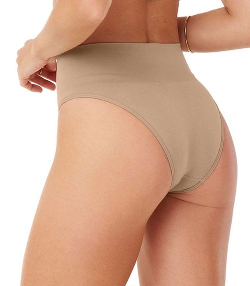 Calcinha Tanga Cós Alto Sem Costura Zee Rucci Bege