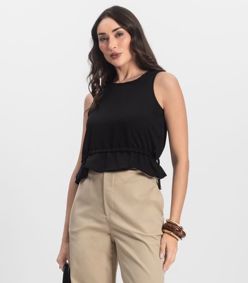 Regata Feminina em Crepe Infinita Cor Preto