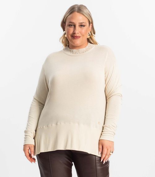 Blusão Feminino Plus Size Secret Glam Bege