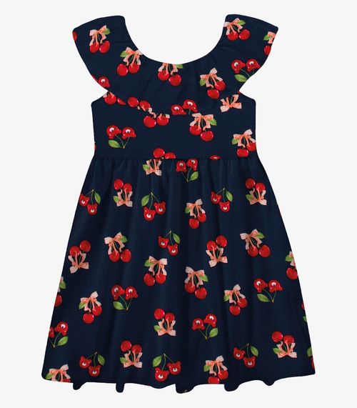 Vestido Curto Cotton Estampa Cereja Trick Nick Azul