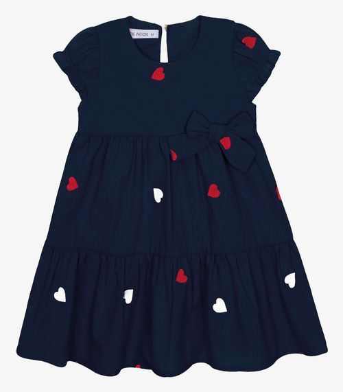 Vestido Infantil Tricoline Corações Trick Nick Azul