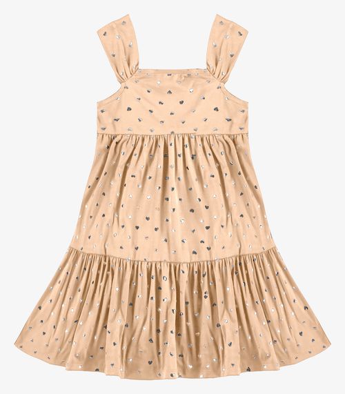Vestido Infantil Malha Delicate Foil Rovi Kids Bege