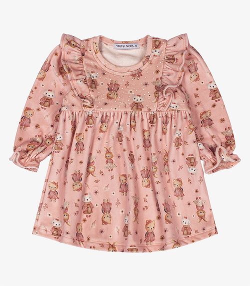 Vestido Infantil Manga Longa Trick Nick Rosa