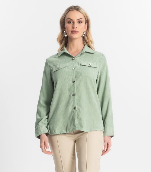 Camisa Feminina Cotelê Com Botões Atrativa Modas Verde