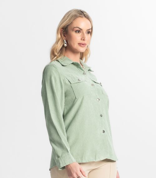 Camisa Feminina Cotelê Com Botões Atrativa Modas Verde
