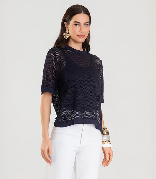 Blusa Feminina Malha Screen Infinita Cor Azul