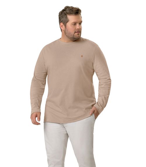 Camiseta Masculina Plus Size Manga Longa Diametro Marrom