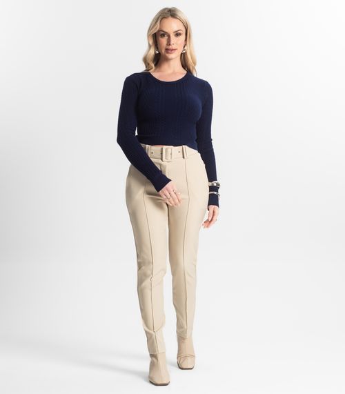 Calça Alfaiataria Tradicional Com Cinto Select Bege