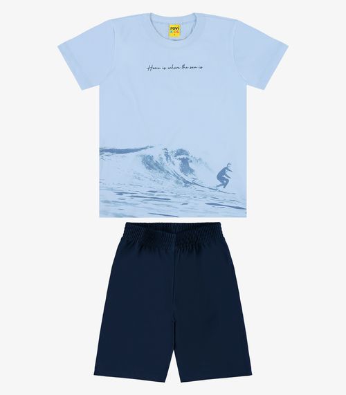 Conjunto Infantil Camiseta Com Bermuda Rovi Kids Azul