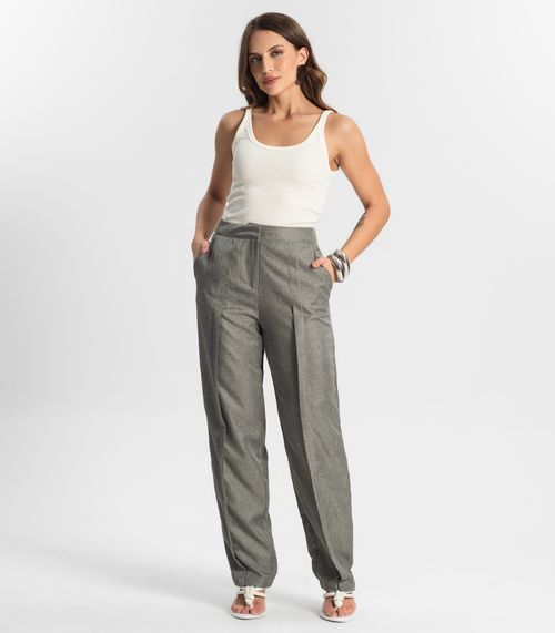 Calça Feminina Reta Alfaiataria Style Box Cinza