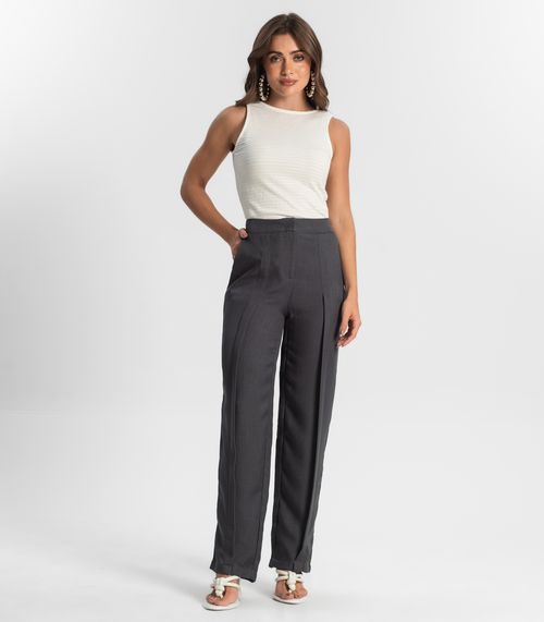Calça Feminina Reta Alfaiataria Style Box Cinza
