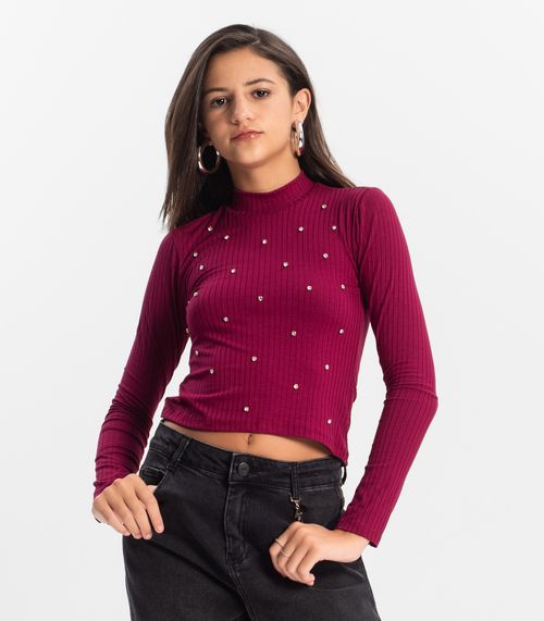 Blusa Juvenil Feminina Em Ribana Minty Vermelho