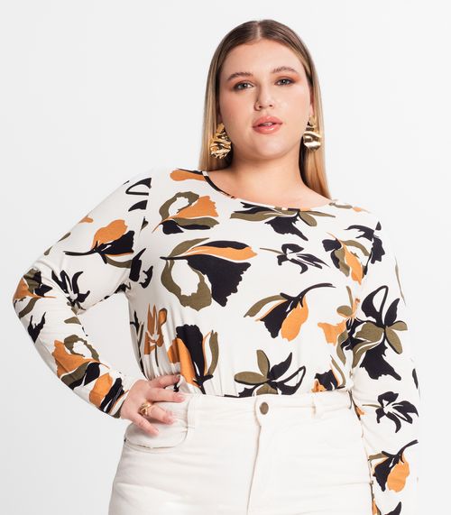 Blusa Plus Size Estampada Em Viscose Secret Glam Bege