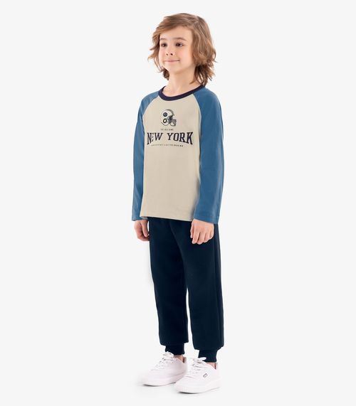 Conjunto Camiseta Manga Longa Com Calça Rovi Kids Azul